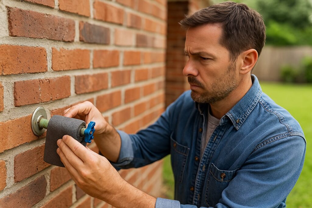 Houston homeowner insulating outdoor faucet for fall plumbing maintenance